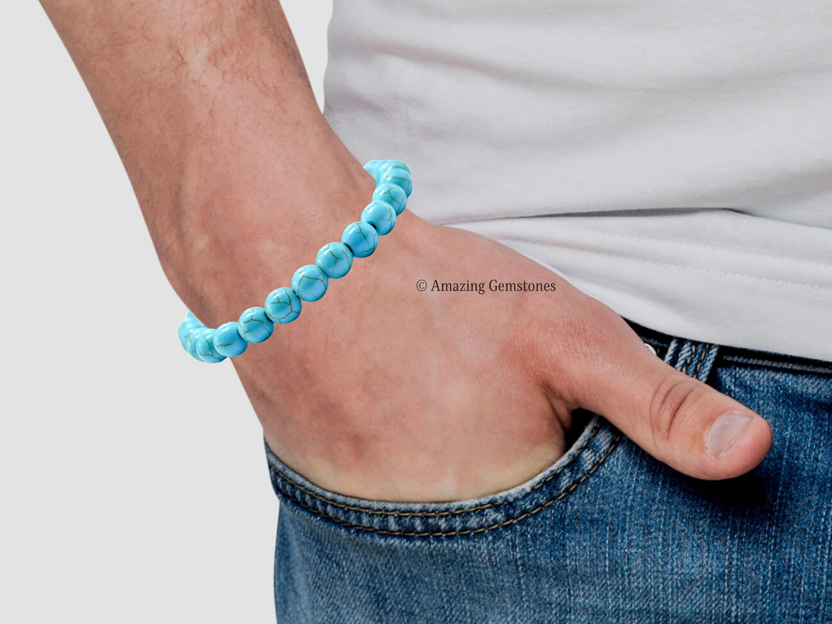 Amazing Gemstone Crystal Bracelet for Women Men's Gifts - Protection Healing Crystal Bracelet - 8mm Gemstone Beaded Stretchable Bracelet Pulseras Para Hombres Mujer Stocking Stuffers Mothers Day Gift (Manmade Turquoise)