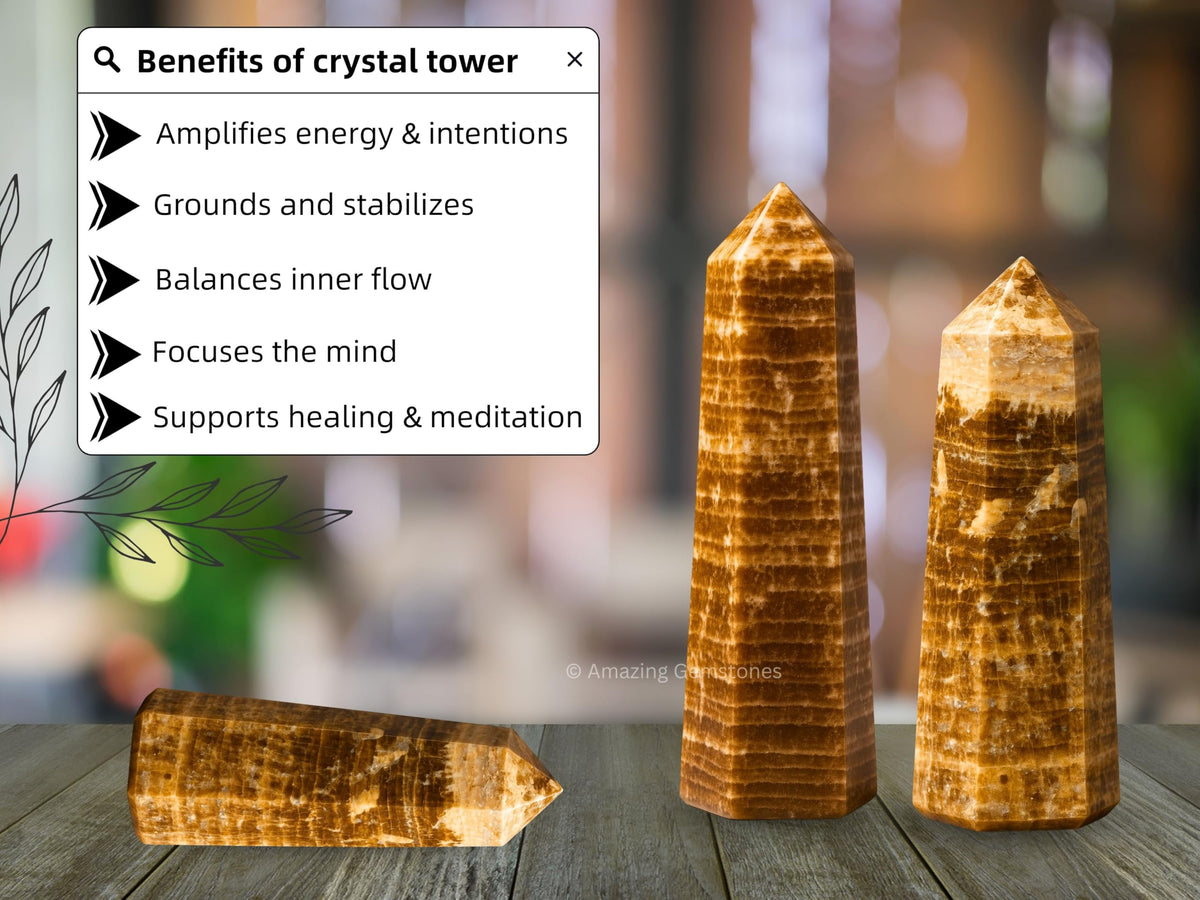 Amazing Gemstone Aragonite Crystal Towers ~ Natural Healing Crystal Point Obelisk for Reiki Healing and Crystal Grid (3" to 4" INCH)