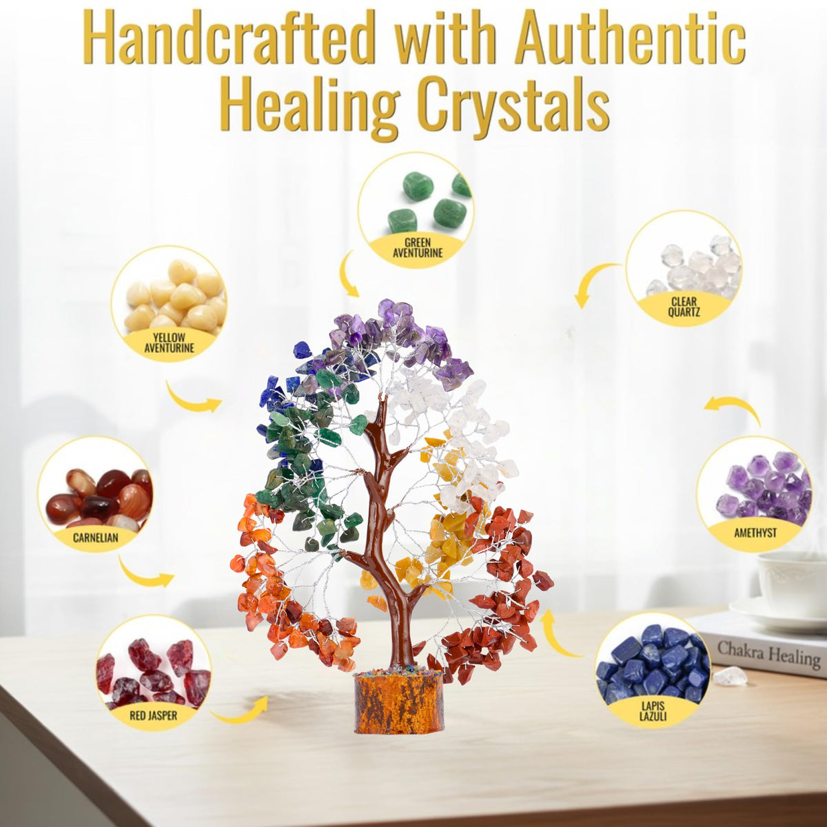 ANAYA AGATE 7 Chakra Healing Crystal Tree of Life Kit, Bracelet, Pendant, Necklace, Feng Shui Money Bonsai Tree, Positive Energy for Women, Mom, Sister and Housewarming Decoration
