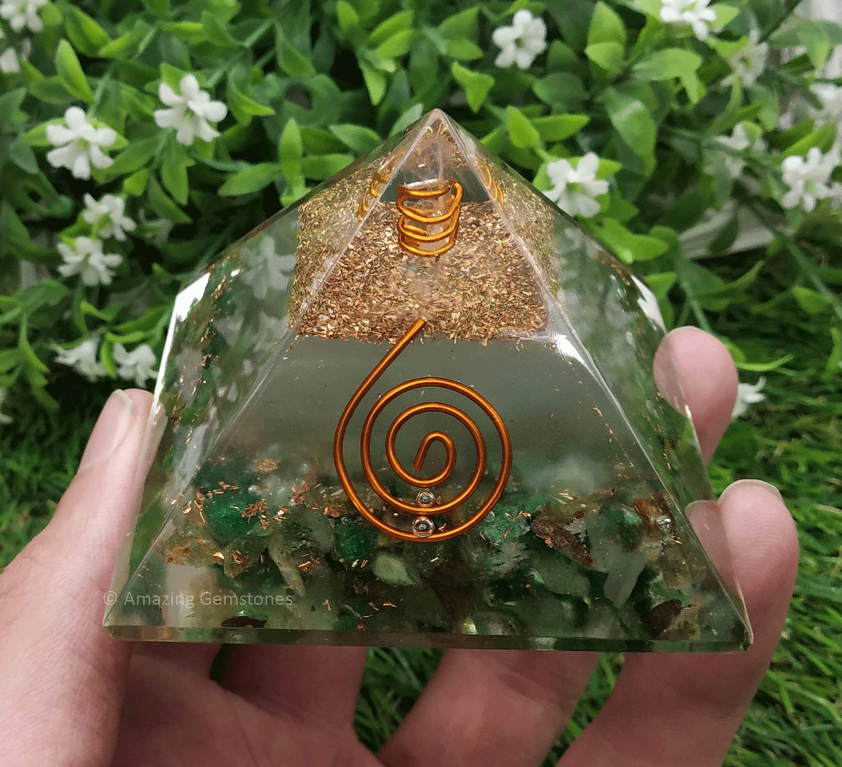 Large Orgone Pyramid | Glow in Dark Green Aventurine Pyramid Crystal | Orgonite Pyramid | Organ Pyramids Positive Energy Healing