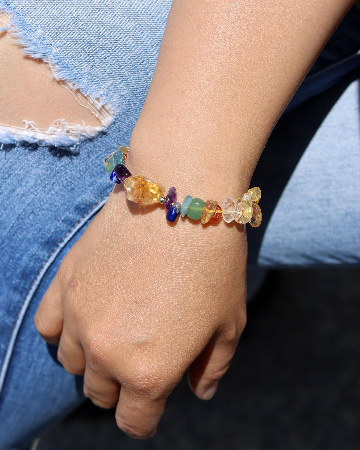 Wizock Reiki 7 Chakra Citrine Chips Beaded Bracelets Spiritual Crystals Yoga Meditation Bracelets for Women Positive Energy Wealth Good Luck Jewelry Gifts