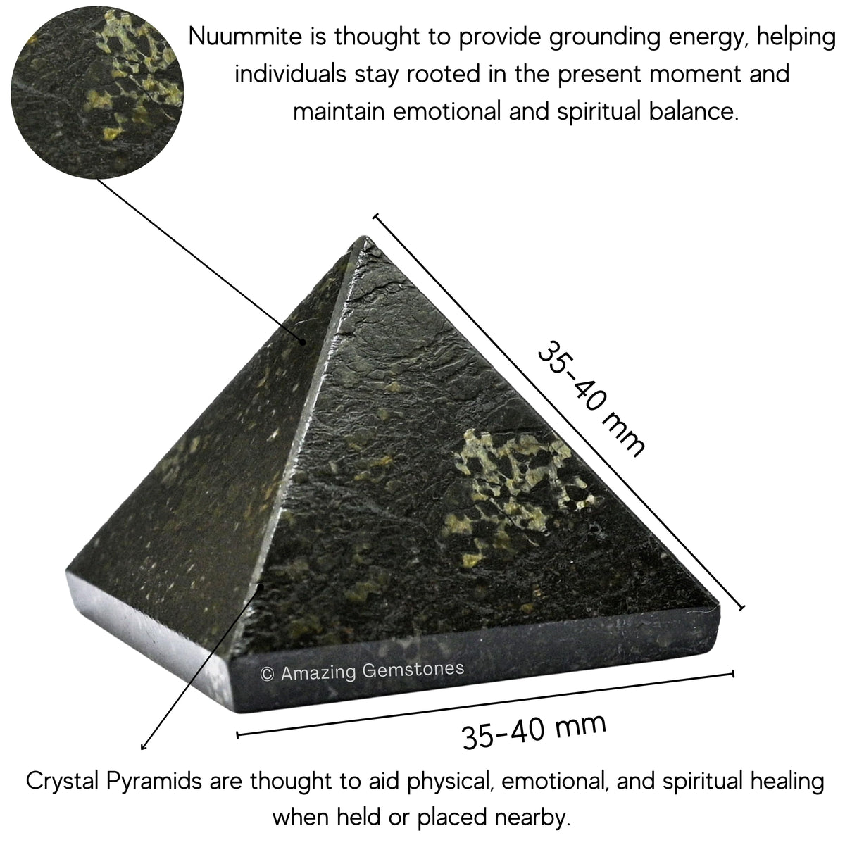 Amazing Gemstone Nuummite Pyramid Crystal Healing Stones - 1.5" Great Pyramid Figurine of Natural Stone Pyramid for Meditation, Reiki, Chakra Balancing and Crystal Pyramids Grid
