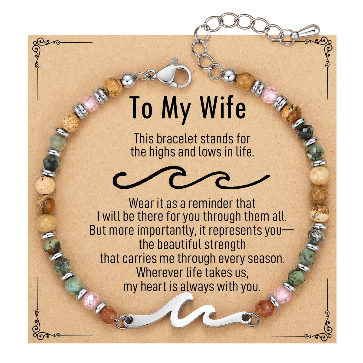 TONY & SANDY Wife Birthday Gifts, Mothers Day Gifts for Wife from Husband, Wave Bracelet for Women, Unique Wedding Anniversary Valentines Day Gift for Wives Christmas Jewelry Presents Idea