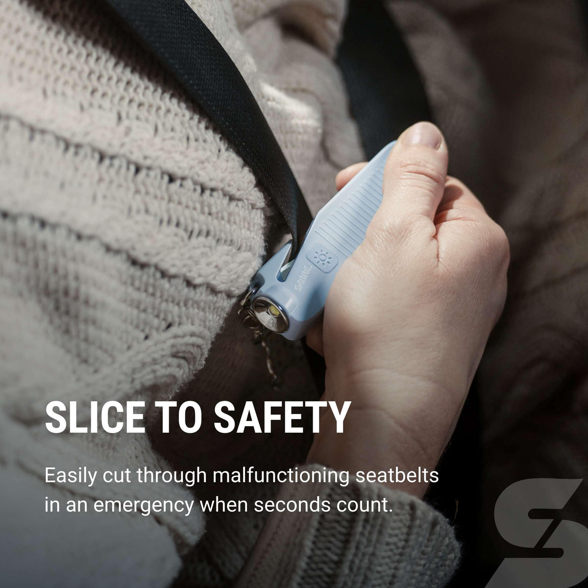 Sabre Safe Escape™ 3-in-1 Car Escape Tool for Car Safety with Spring-Loaded Window Breaker, No Swing Required, Seat Belt Cutter, LED Flashlight, Compact Auto Safety Tool for Emergencies