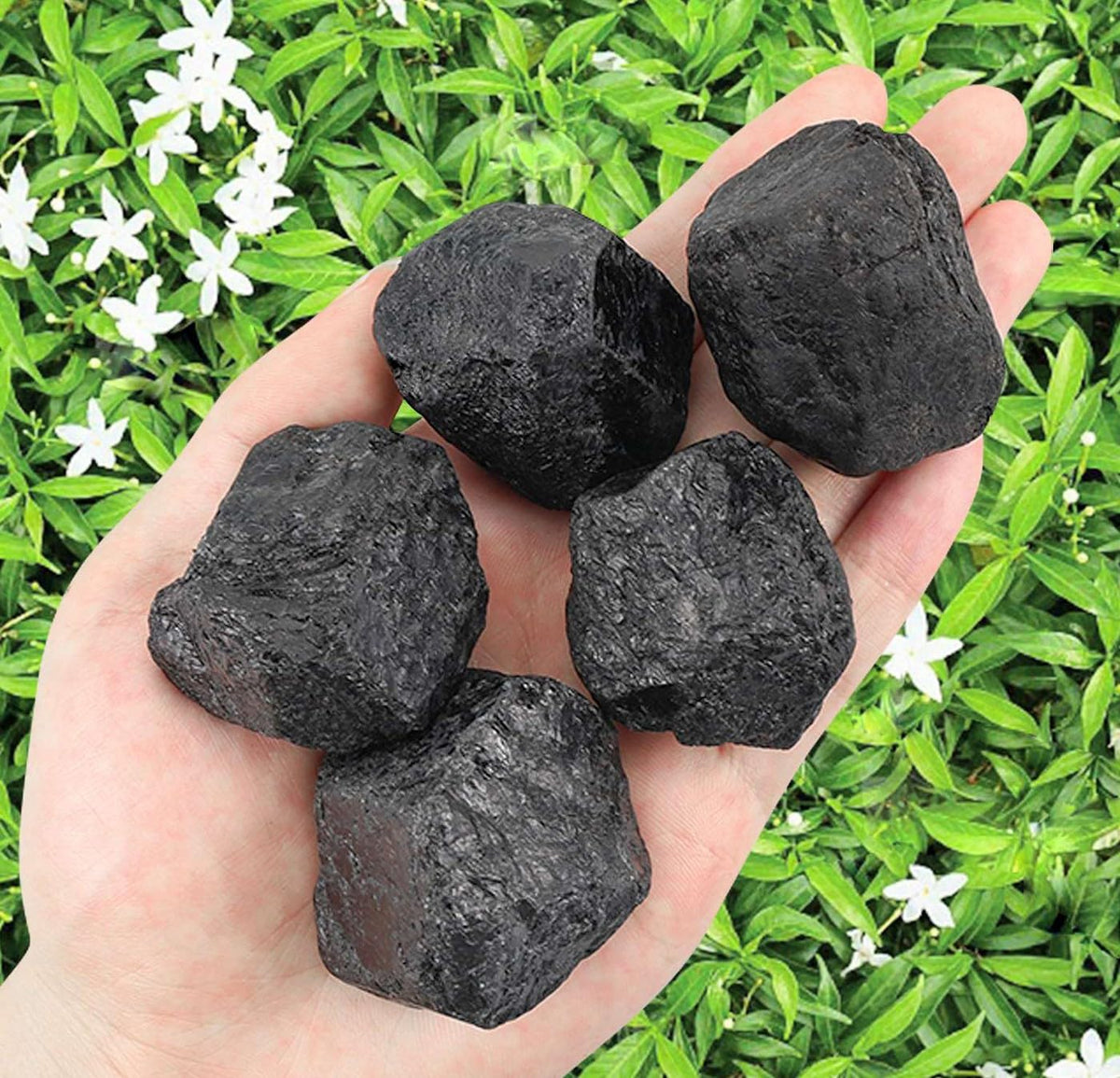 LAIDANLA Black Tourmaline 2" Natural Rough Stones Crystal Large Raw Crystals Bulk Healing Cuarzo Gemstones for Reiki Healing Tumbling Fountain Rocks Wire Wrapping Decoration 4PCS 0.55lb