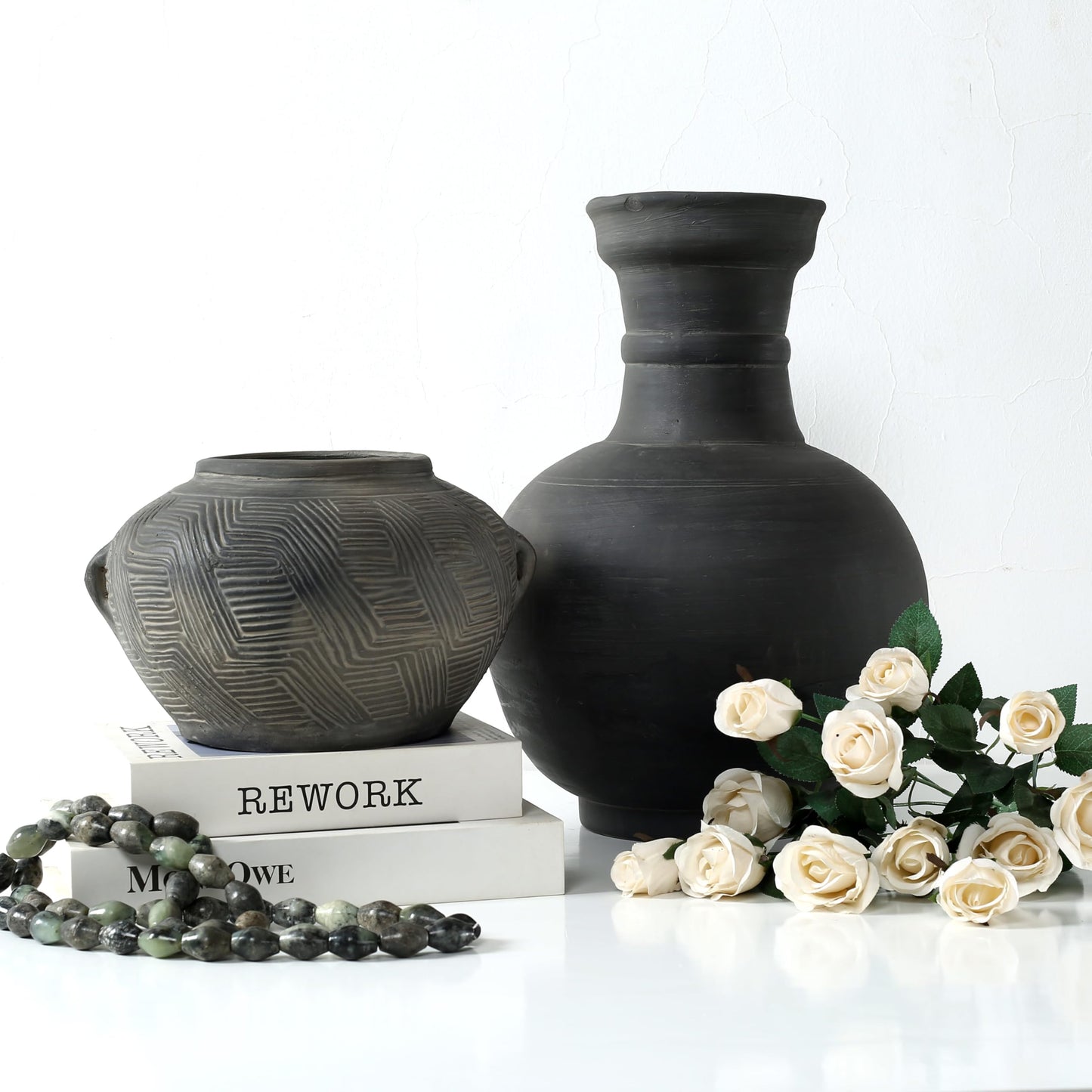 Artissance Approximately 16" Earthy Gray Ceramic Pottery Vase, Globular Shape with 5.9" Opening, Vintage Table Centerpiece for Living Room, Patio, Garden