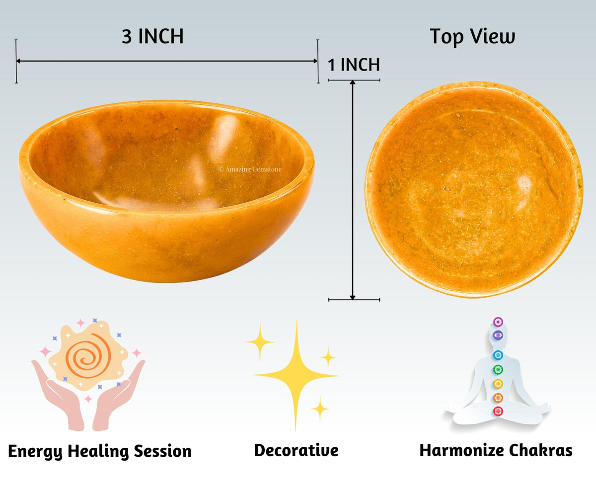 Yellow Jasper Crystal Bowl - 3 Inch Decorative Bowls for Room and Home Decor - Gemstone Healing Crystals for Elegant Display, Positive Energy Balance and Gift