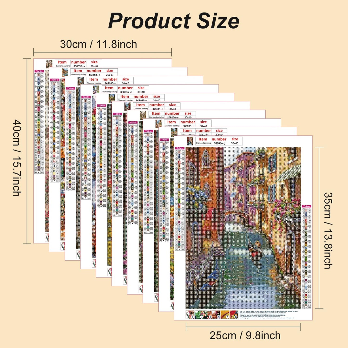 Stalente Diamond Painting Kits for Adults, 10 Pack 5D Diamond Art Kits for Beginners Round Full Drill Diamond Painting for Home Wall Decoration Gift 12×16inch, Street Landscape