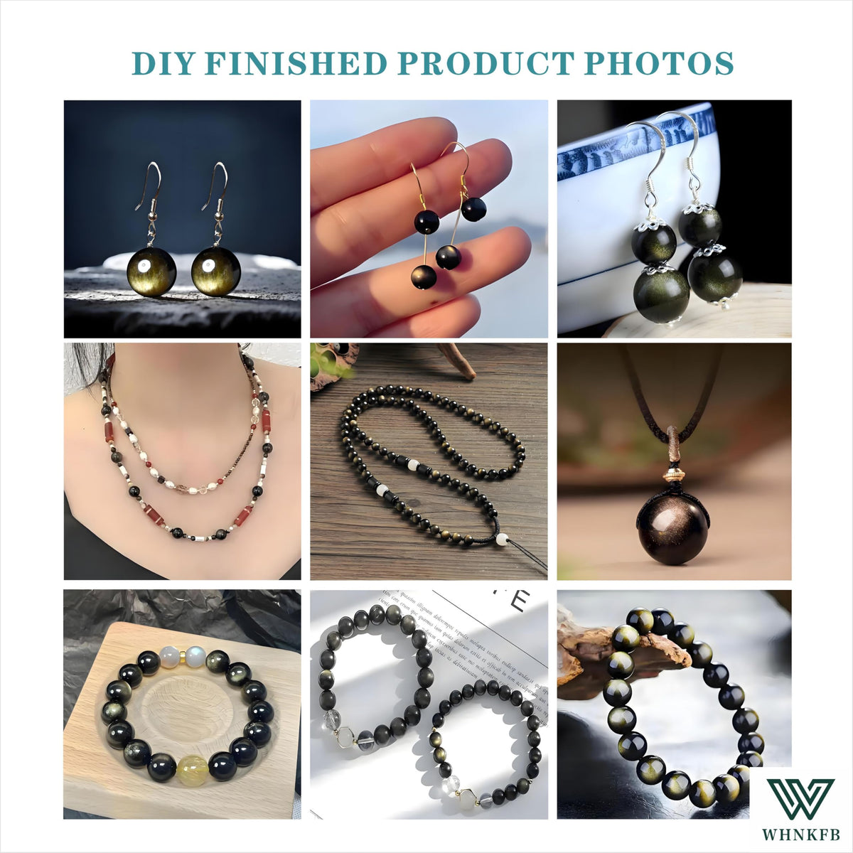 WHNKFB 8mm 50PCS Natural Gold Sheen Obsidian Round Beads, Metallic Luster Loose Gemstone Beads for Jewelry Making Craft - 4mm 6mm 8mm 10mm Options with Free Elastic Cord