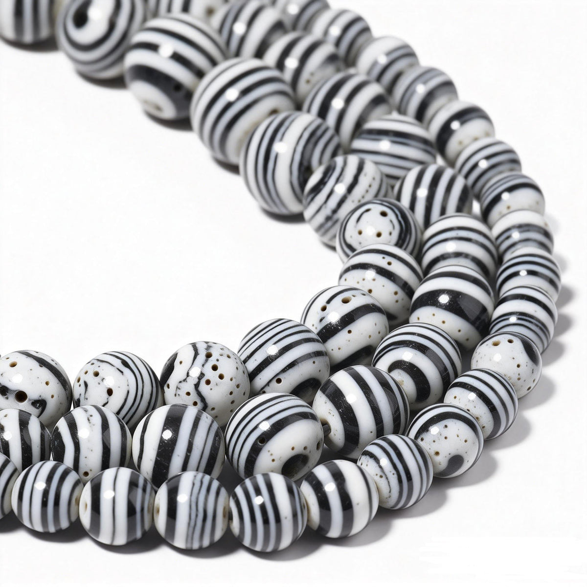 Yochus 45pcs Synthesis Colour Malachite Beads，8mm Black White Striated Ntural Stone Round Loose Beads for Jewelry Making Earring Necklace DIY Crafts