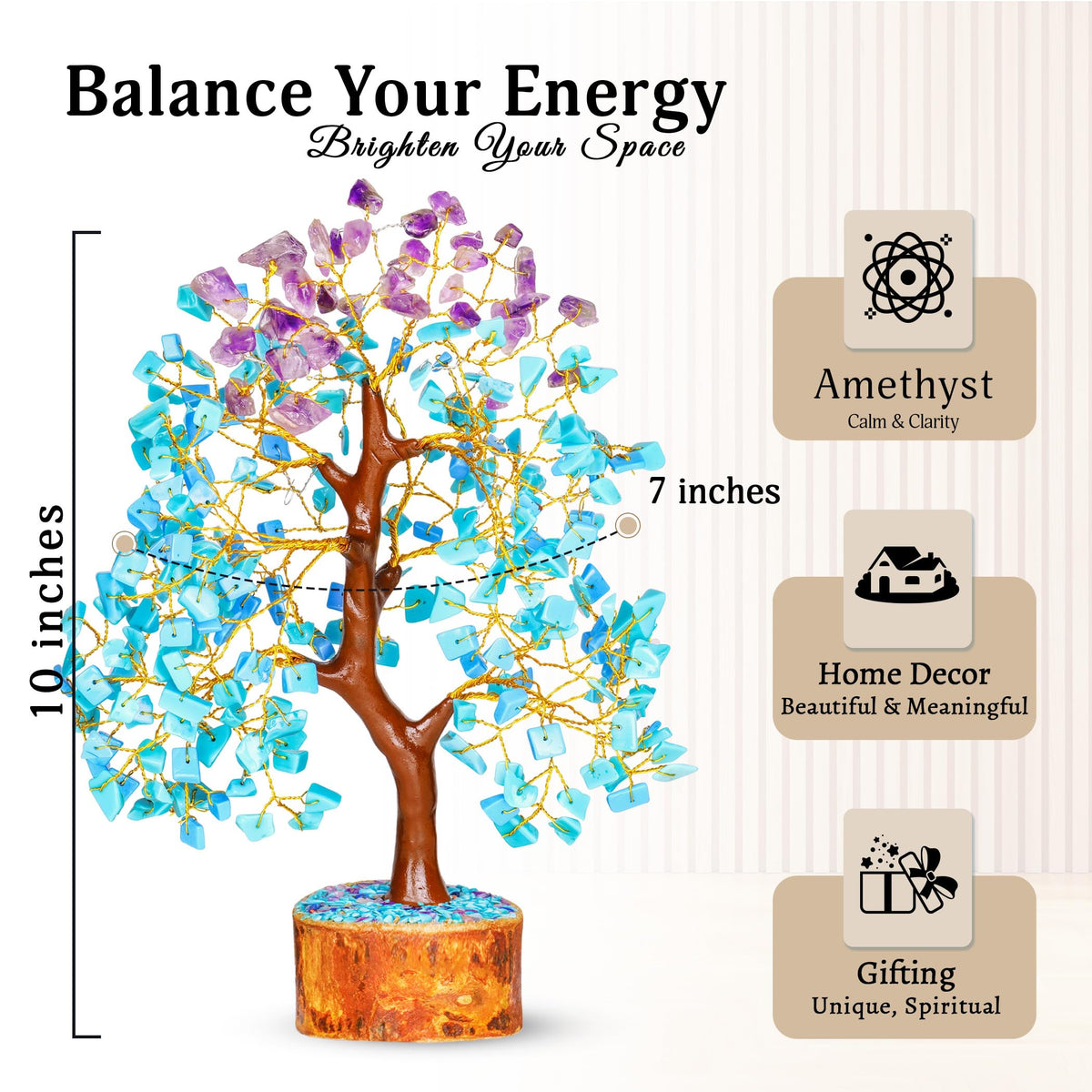 YATSKIA Amethyst and Turquoise Crystal Tree of Life - Crystal Decor - Spiritual Gifts - Crystals Gifts for Women - Gemstones and Crystals