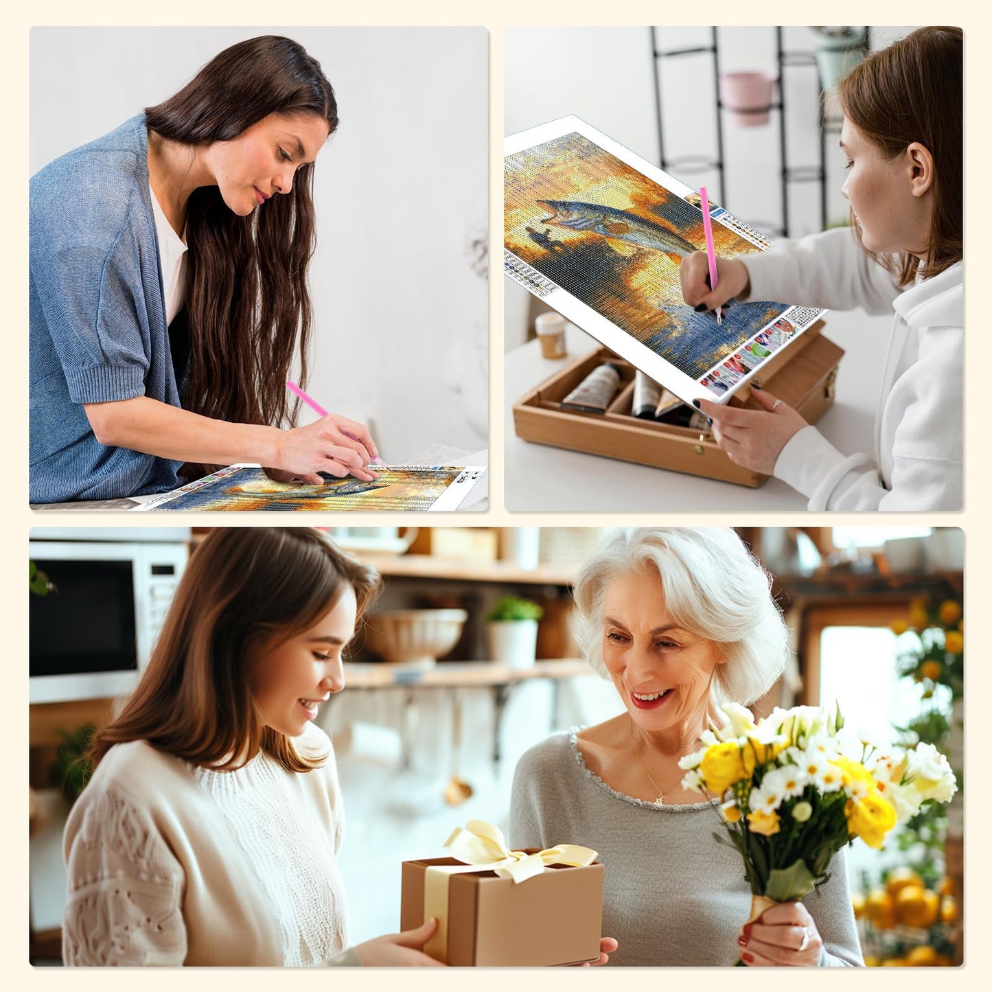MISCER Fishing Diamond Art Kits for Adults, Fisherman Diamond Painting Kits for Beginners, 5D Full Drill Round Paint with Diamonds Pictures, Gem Art Painting DIY Crafts Kit Decor 12x16inch
