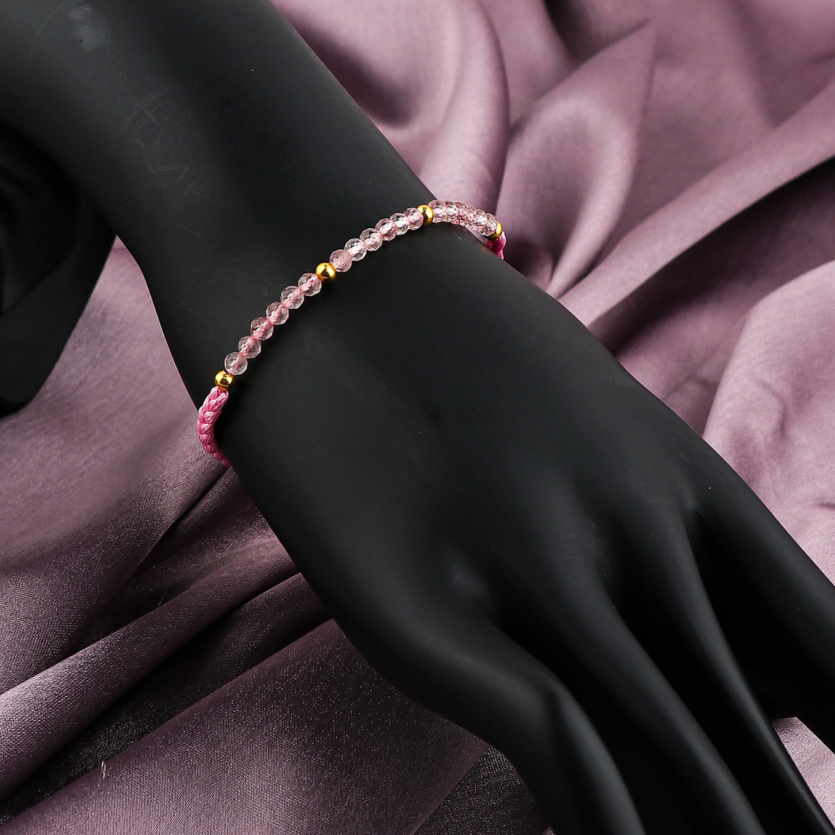 GEMSYMPHONY Strawberry Quartz Gemstone Beads Braided Bracelet – 3.5mm Natural Stone Beads, Handmade Adjustable Braided Rope Bracelet, Healing Crystal Jewelry for Men & Women, Unisex Boho Gift