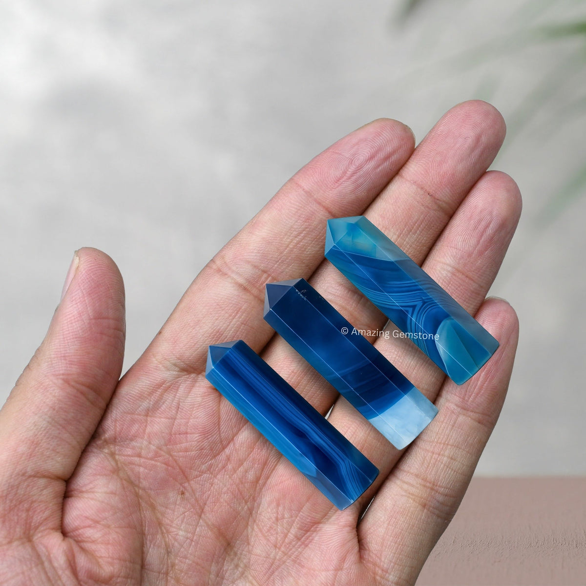 Amazing Gemstone Blue Onyx Crystal Points Bulk Healing Crystals & Stones - Pack of 3 Single Terminated Healing Wand Point Bulk Crystals for Crafts, Crystal Grid, DIY Work - Premium Crystals