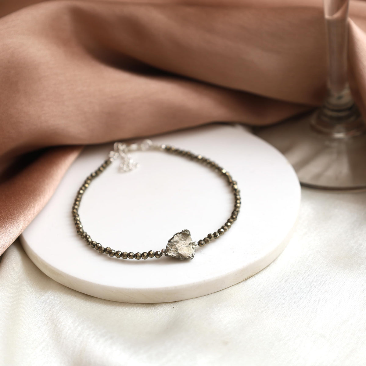 Gempires Natural Pyrite Beaded Bracelet with Raw Pyrite Stone Jewelry Birthstone Gemstone Gifts For Women Silver Plated 8 Inch Handmade Everyday Wear Jewelry Gifts For Her