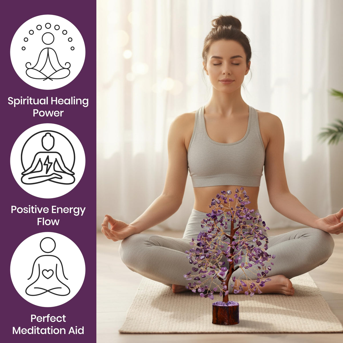 AstraVeda Amethyst Crystal Tree, Chakra Gemstone Gift for Feng Shui Healing