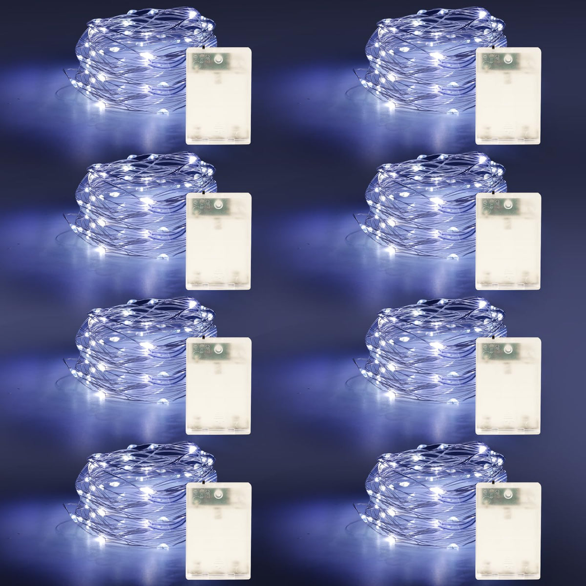 YPHSOL Fairy Lights String Lights 50LED Waterproof 16.4ft Copper Wire 8 Pack White