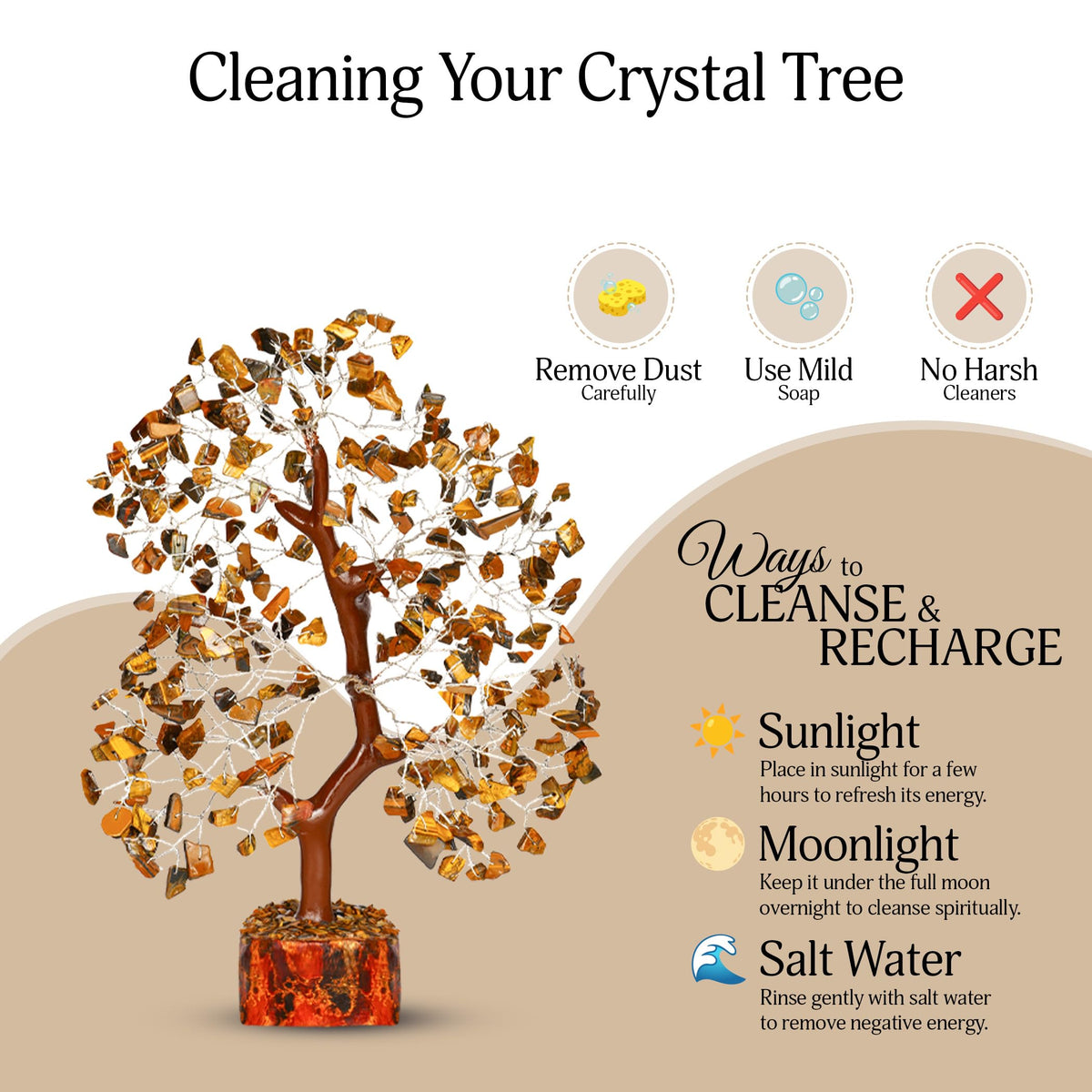 YATSKIA Tiger Eye Crystal Tree - Tree of Life - Tiger Eye Stone - Reiki Gifts - Gemstone Tree - Spiritual Decor - Crystal Decor - Chakra Decor - Metaphysical Gifts - Chakra Stones - Home Office Decor