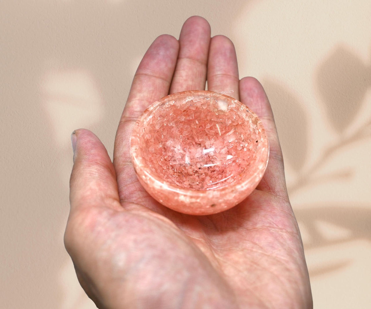 Amazing Gemstone Rose Quartz Orgonite Orgone Crystal Gemstone Bowl - 2" Orgonite Rose Quartz Crystal Bowl for Meditation, Crystals and Healing Stones Gift and Protection