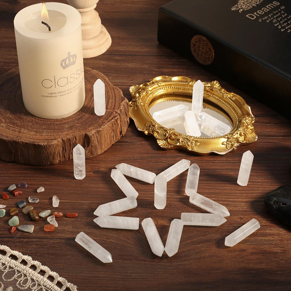 QINJIEJIE Clear Quartz 20 PCS Healing Crystals Stones Sets Wands Bulk Natural Pocket Crystal Towers Assorted Pointed Reiki Gemstones Polished Energy Meditation Chakra Gifts for Women Men