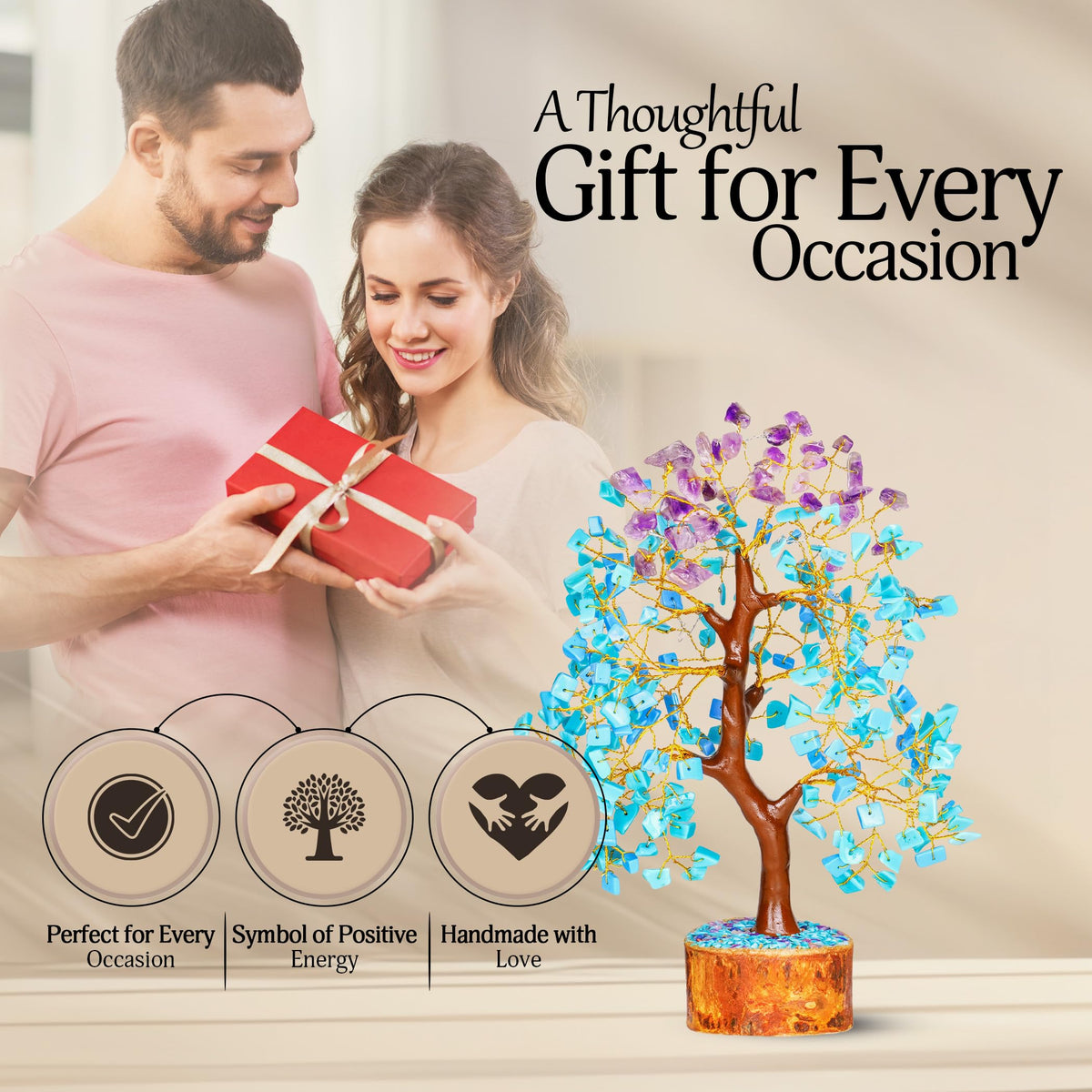 YATSKIA Amethyst and Turquoise Crystal Tree of Life - Crystal Decor - Spiritual Gifts - Crystals Gifts for Women - Gemstones and Crystals