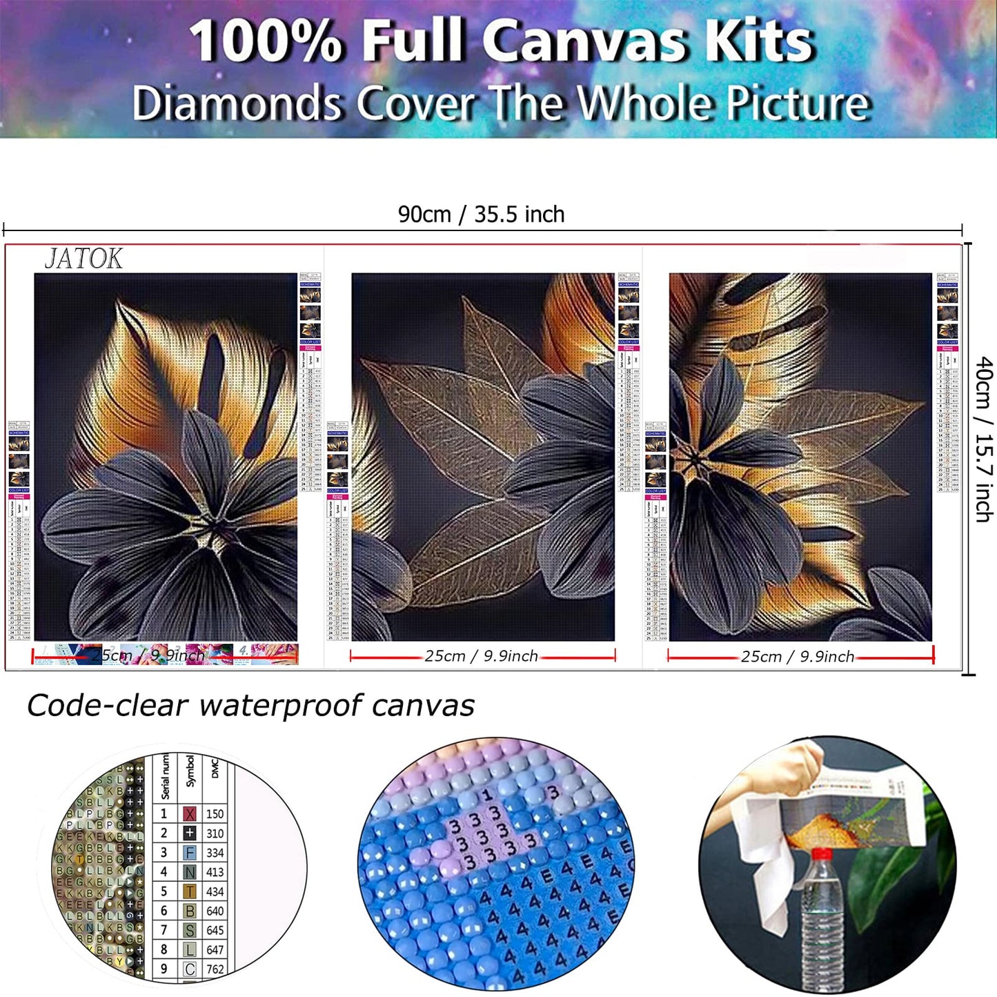 JATOK Diamond Painting Kits for Adults DIY Flowers Full Round Drill Cross Stitch Embroidery Pictures Arts Paint by Number Kits Diamond Painting Kits for Home Wall Decor （3 Sets