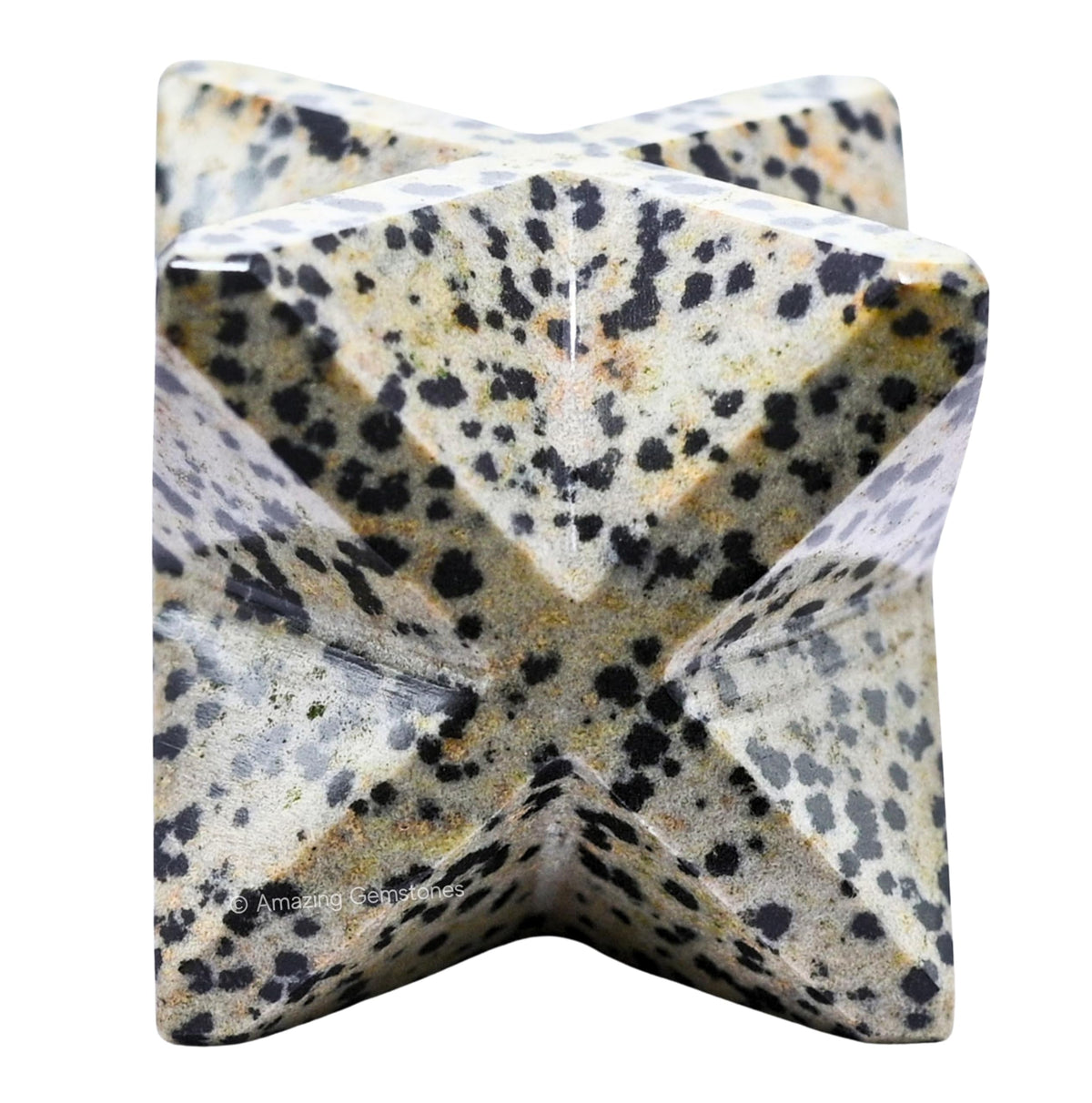 Amazing Gemstone Dalmatian Jasper Merkaba Crystal - 1.5 Inches Metaphysical Merkaba Star for Meditation - Energetic Tetrahedron Crystal and Healing Stones for Spiritual Growth and Healing (35-40mm)