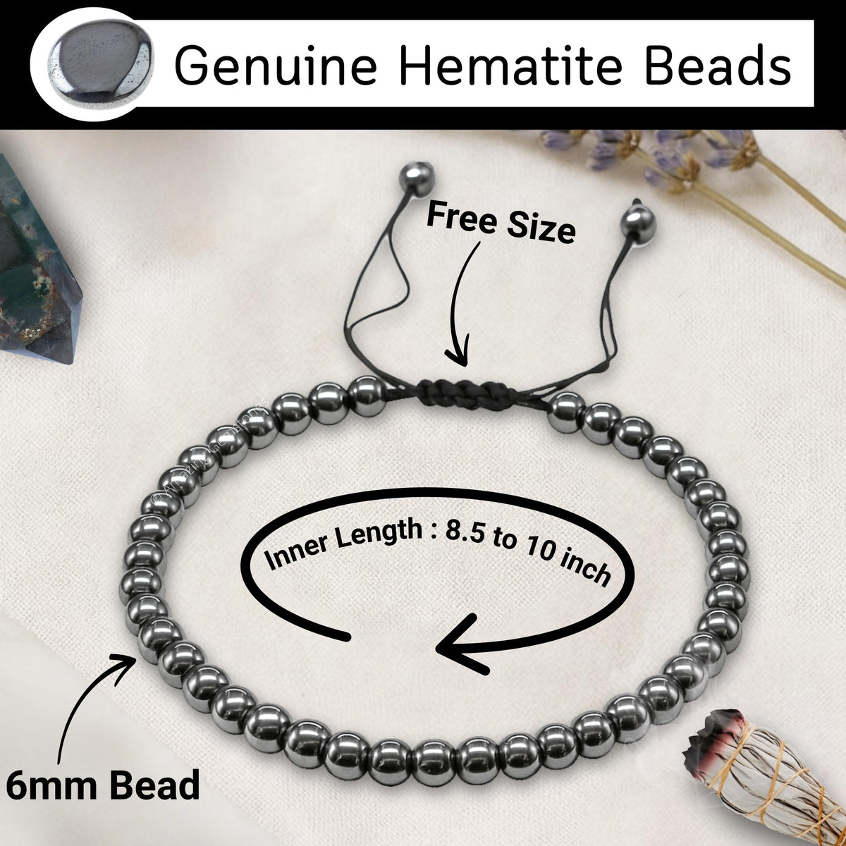 Amazing Gemstone Hematite Anklet Ankle Bracelet for Women - Adjustable Stone Anklets for Everyday Wear, Elegant Gift Jewelry for Mom, Sister or Friend