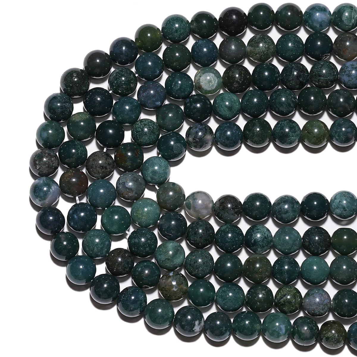 10mm Natural Moss Agate Gemstone Beads Polished Round Smooth Stone Beads for Bracelets Jewelry Making 15inch Loose Beads