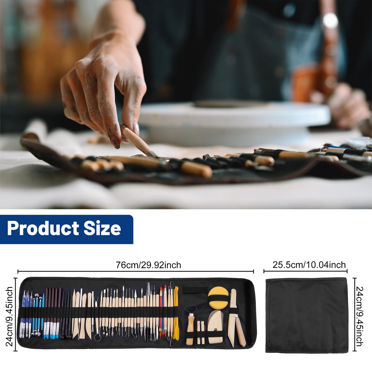 Pottery Clay Sculpting Tools Set, 61 Pcs Double Sided Ergonomically Designed Pottery Trimming Tools with Hardened Rustproof Metal Head and Carrying Case for Beginners, Professionals, School Students