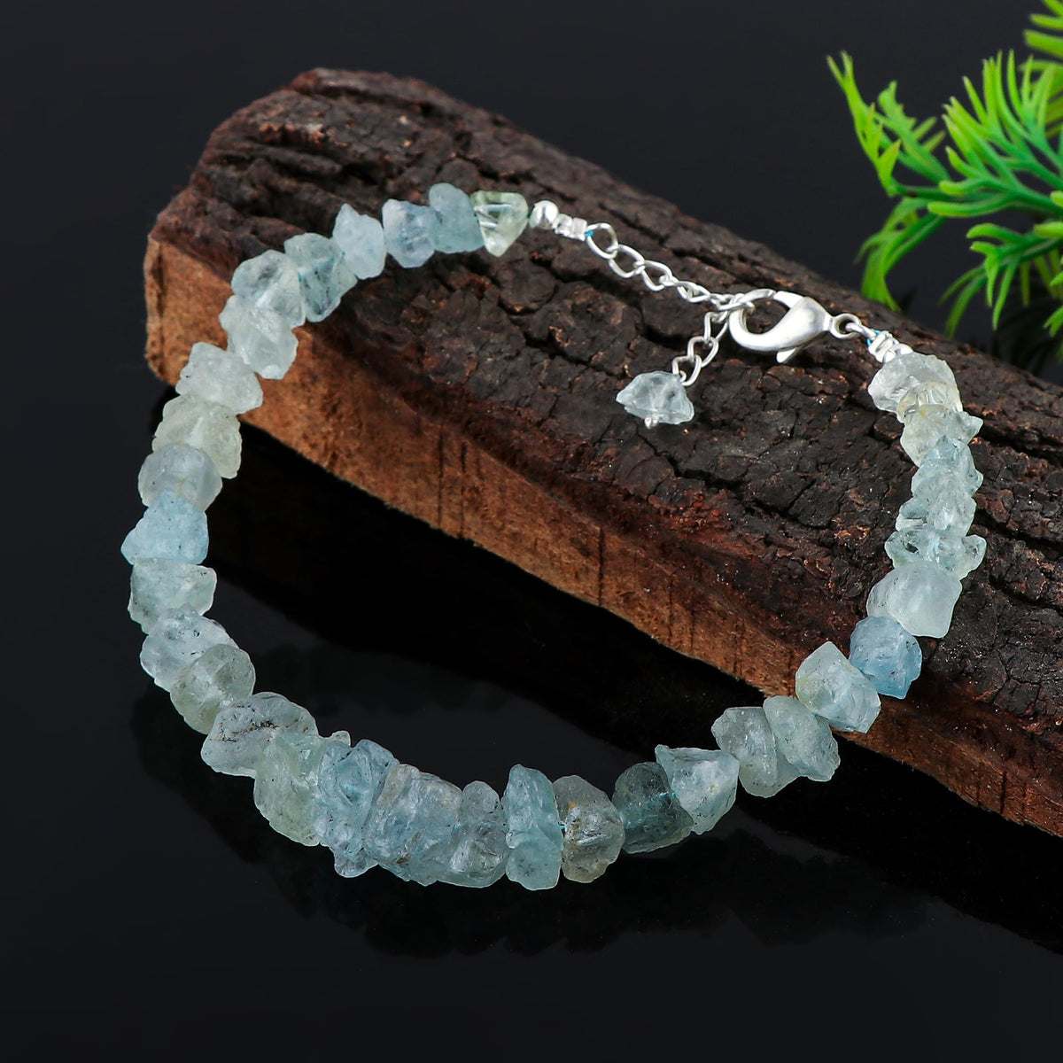 CRYSTALINES Natural Raw Aquamarine Gemstones Bracelets, Healing Crystals, Rough Stones, Handmade Women Jewelry, March Birthstones, Silver Chain-8inch, Christmas Women Gift