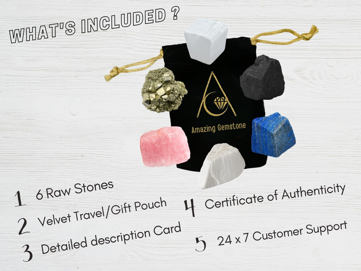 Amazing Gemstone Crystals for New Home Manifestation, Set of 6 Lapis Lazuli, Selenite, Shungite, Pyrite, Scolecite and Rose Quartz Healing Crystals and Stones