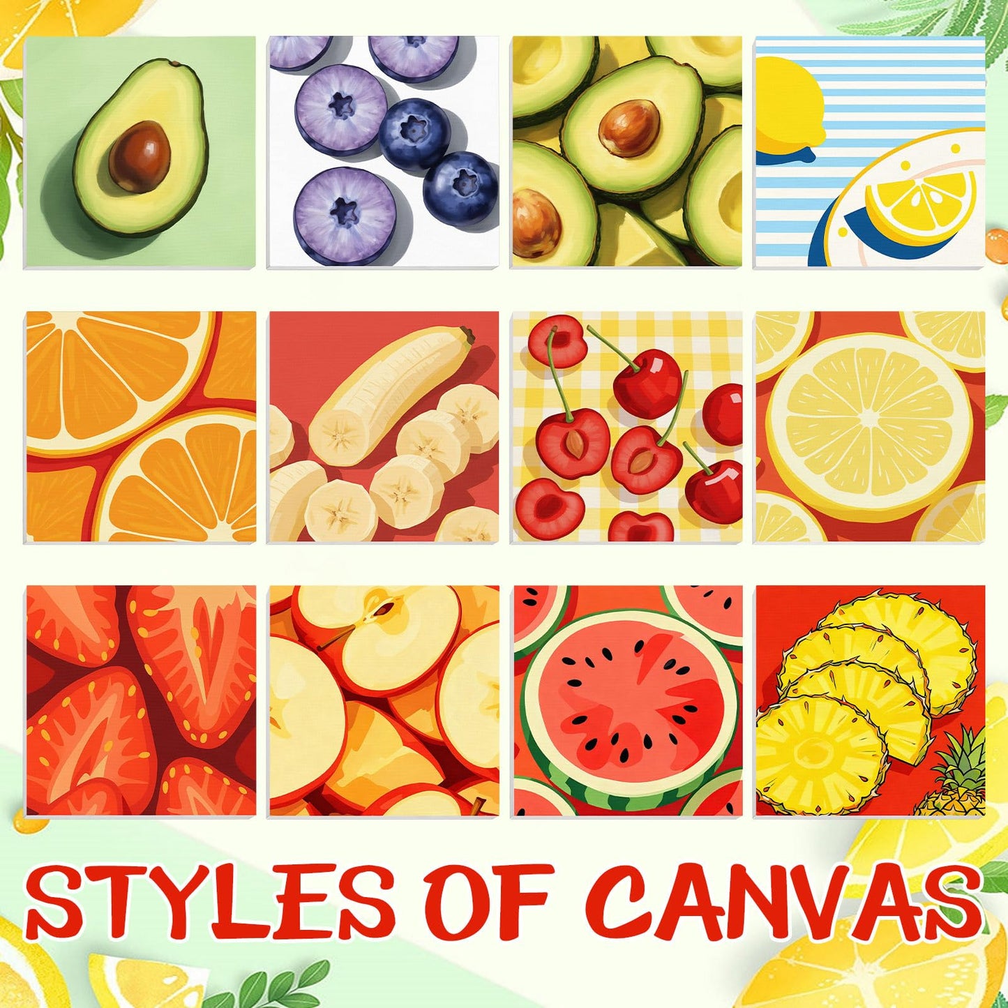 MotiMind 12 Sets Fruit Framed Paint by Number Kit for Adults with 12 Wooden Easels, 12 Disposable Apron, 12 Pigment 12 Brush, 12 Palette, DIY Acrylic Paint by Number Kits for Party