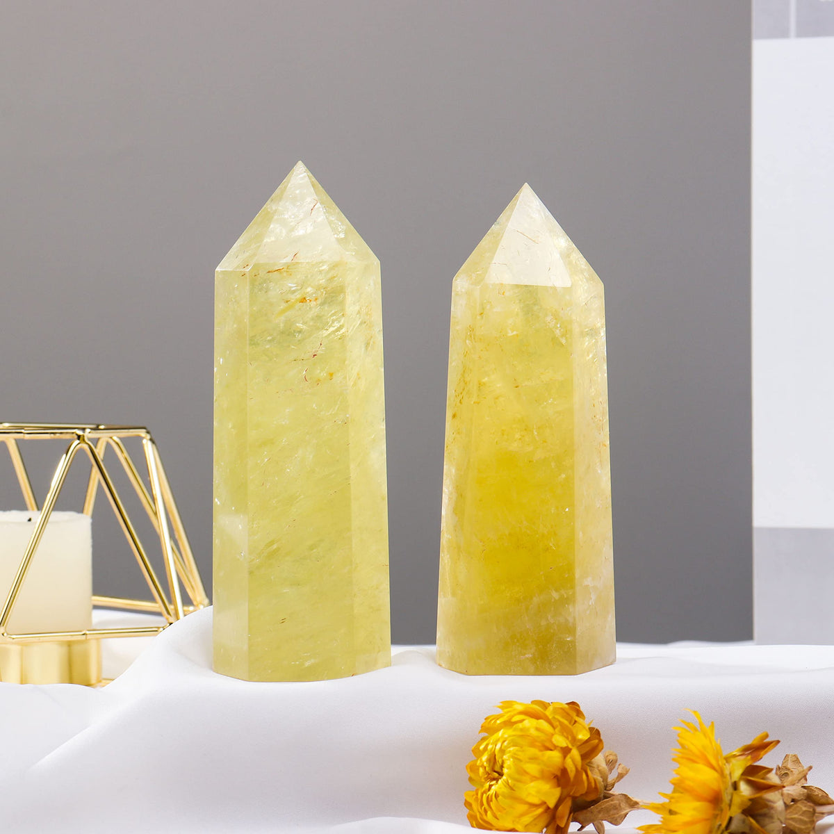 Runyangshi Large Citrine Natural Healing Crystal Wand 4.72"-5" Blue-Veins Stone Quartz Tower 6 Faceted Single Point Crystals Prism Wand for Meditation Reiki Chakra Therapy Home Decor Gift