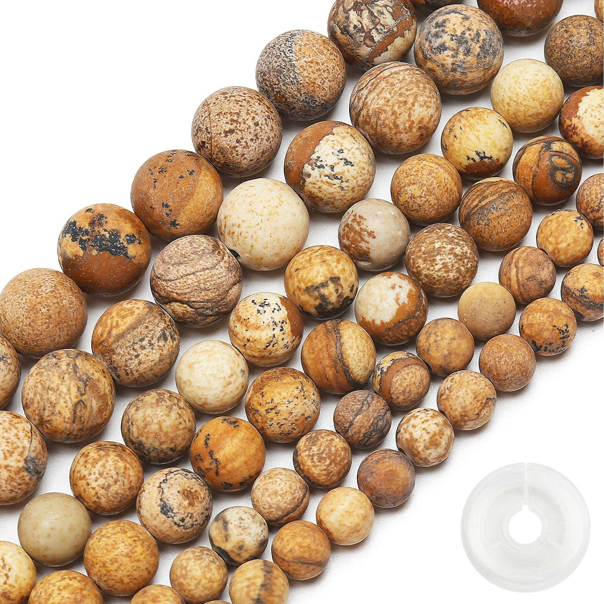 Natural Matte Picture Jasper Beads, 10MM Round Frosted Unpolished Loose Gemstone Beads for Bracelet Necklace Jewelry Making, Energy Stone Healing Power with Stretch Beading Cord