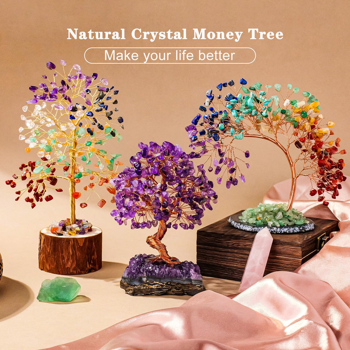 Runyangshi Natural Crystal Amethyst Cluster Tree Tree of Life Natural Crystal Healing Stones Gemstone Trees Fengshui Good Luck Positive Energy Home Decor
