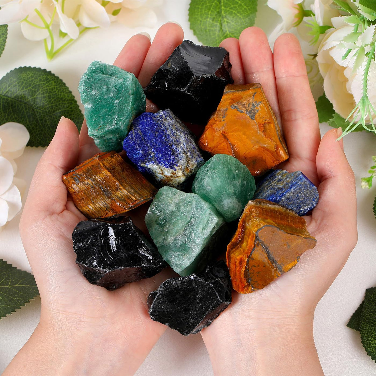 ZHIYUXI 1lb Tiger Eye 2" Green Aventurine Obsidian Lapis Lazuli Rough Stones Crystals Raw Crystal Bulk Large Crystals and Stones Gemstones Natural Rocks for Meditation, Fountain Rocks, Wire Wrapping