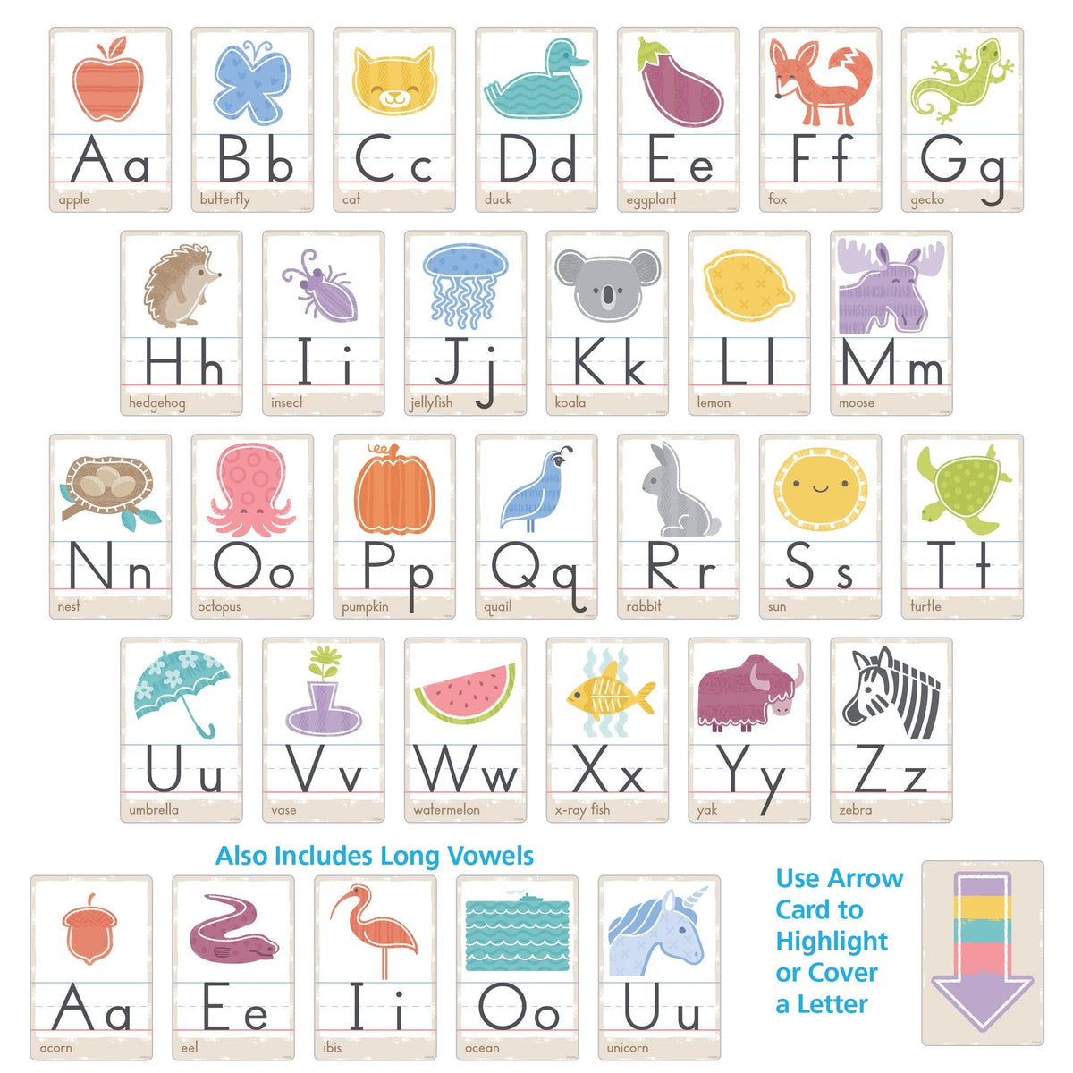 Good Nature Alphabet Cards Learning Set by Trend, 32 Decorative Cutout Pieces for Teaching Letters and Phonics