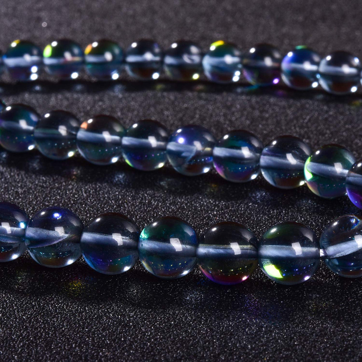 Asingeloo 48PCS 8mm Gray Angel Aura Round Gemstones Polished Mermaid Aura Moonstone Bead Smooth Stone Loose Beads Crystal Quartz for DIY Jewelry Making 1 Strand 15”