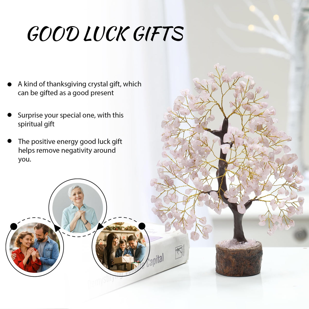 PYOR Rose Quartz Money Tree, Crystal Gifts, Rose Quartz Crystals, Fengshui Money Tree, House Warming Gifts New Home, Pink Office Supplies, Healing Crystals, Pink Room Decor for Women, Spiritual Decor