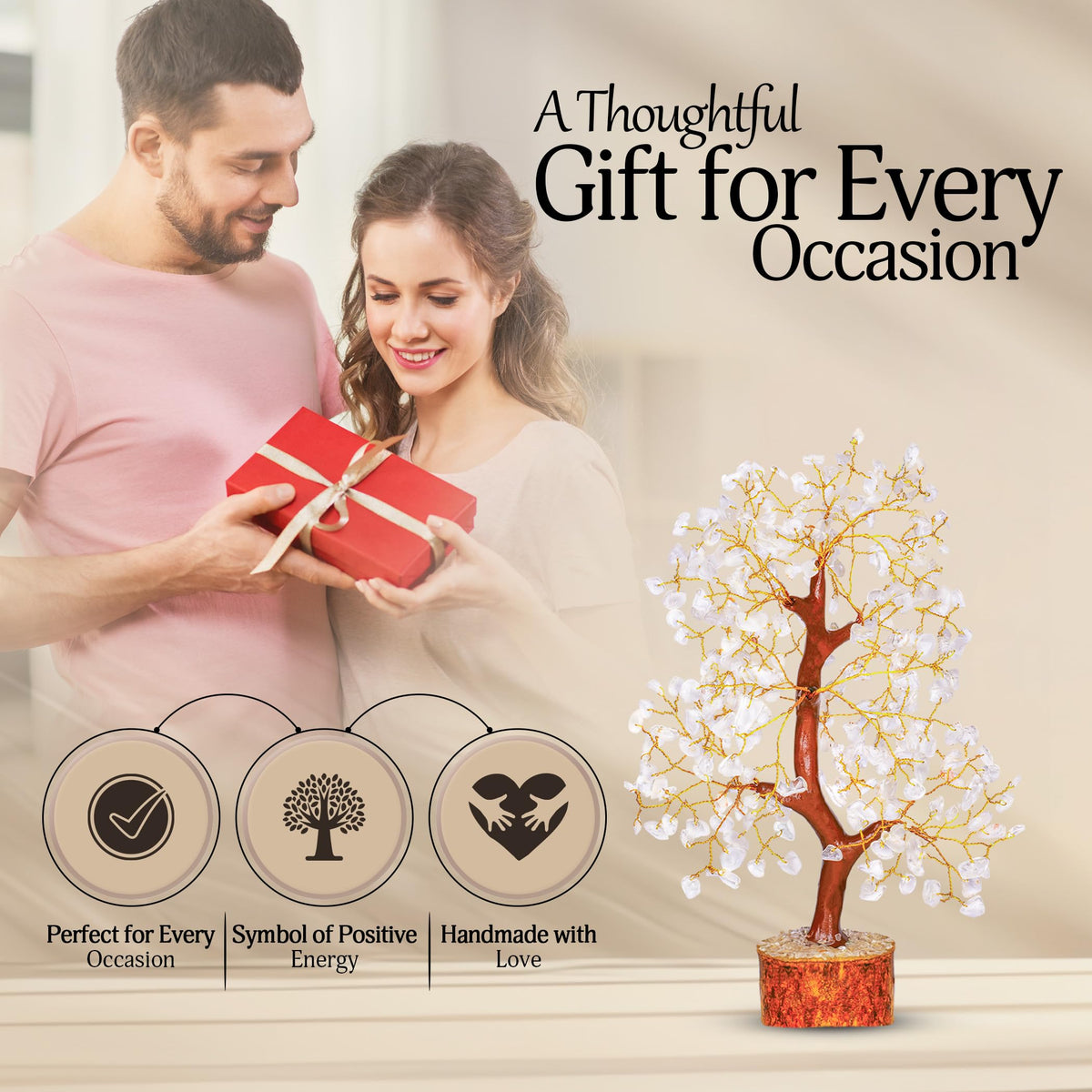 YATSKIA Clear Quartz Crystal Tree for Home Decor, Handmade Gemstone Tree for Positive Energy, Good Luck Birthday Gifts for Women