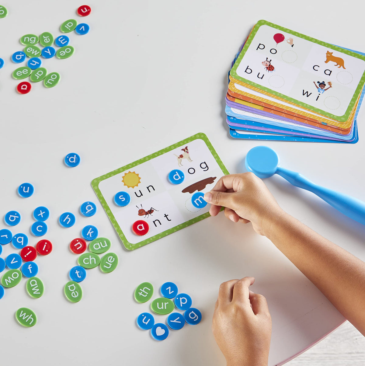 hand2mind Reading Readiness Activity Set, Magnetic Wands and Chip Set, Learn to Spell for Kids, Spelling Toys, CVC Words for Kindergarten, Learning Letters, Science of Reading Manipulatives