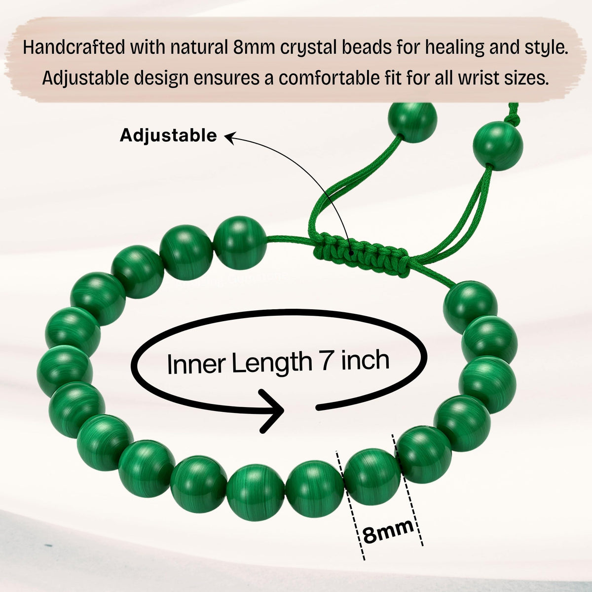 Amazing Gemstone Malachite Bracelet for Women Men's Gifts - Protection Healing Crystal Bracelet - 8mm Gemstones Beaded Adjustable Bracelet Pulseras Para Hombres Mujer Stocking Stuffers