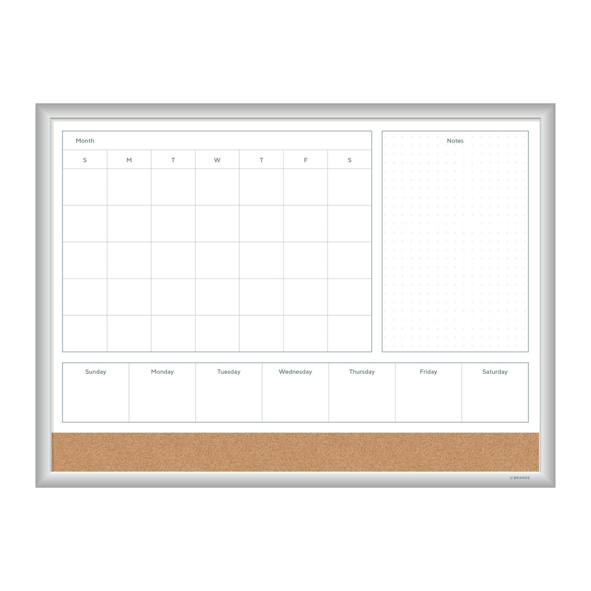 U Brands Magnetic Dry Erase 4-in-1 Calendar White Board, 24" x 18", Silver Aluminum Frame