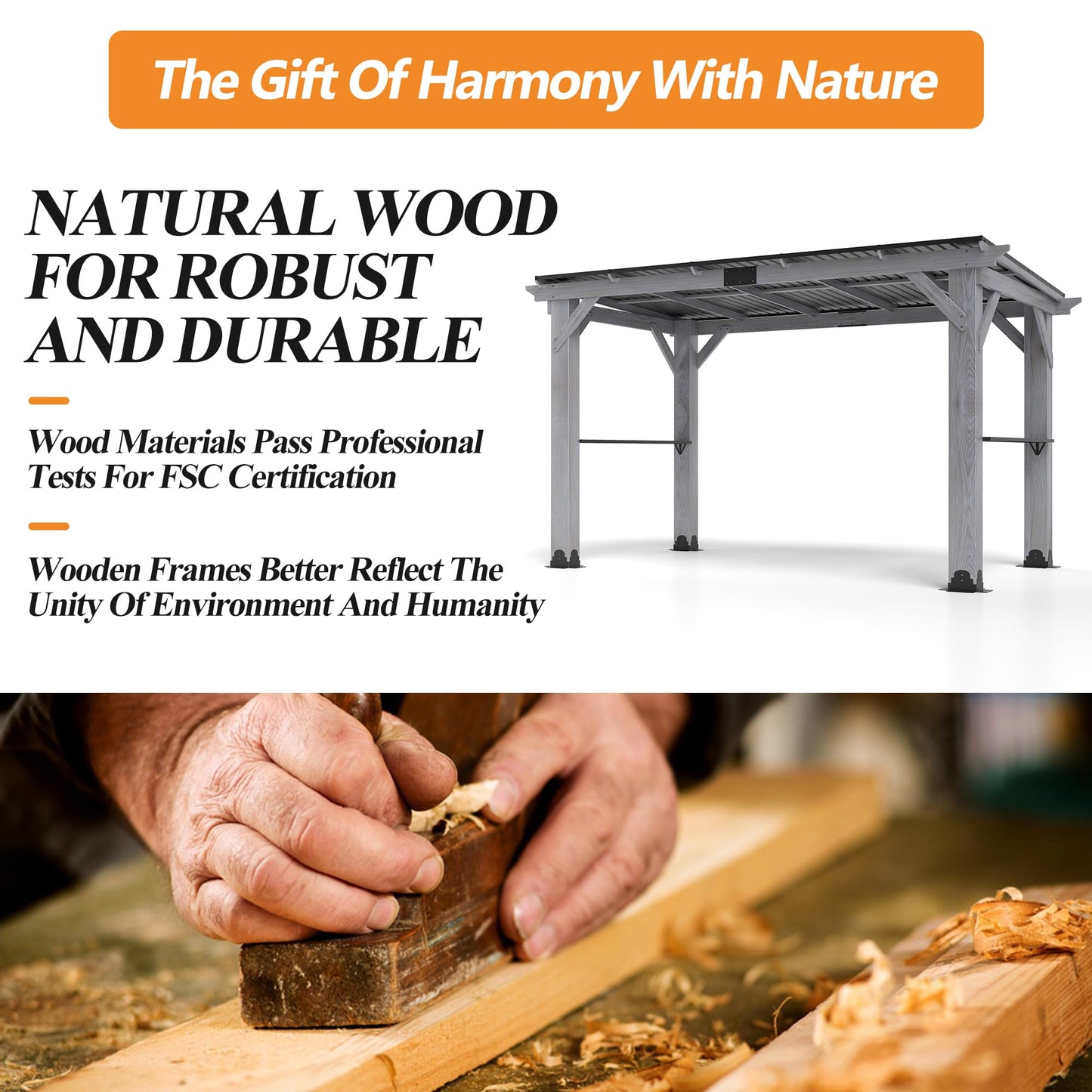 COVERONICS 12.5'x6.5' Outdoor Grill Gazebo - Hardtop Cedar Wood Gazebo with 2 Side Shelves and Galvanized Steel Roof, Patio Wooden BBQ Pergola for Porch, Garden and Backyard