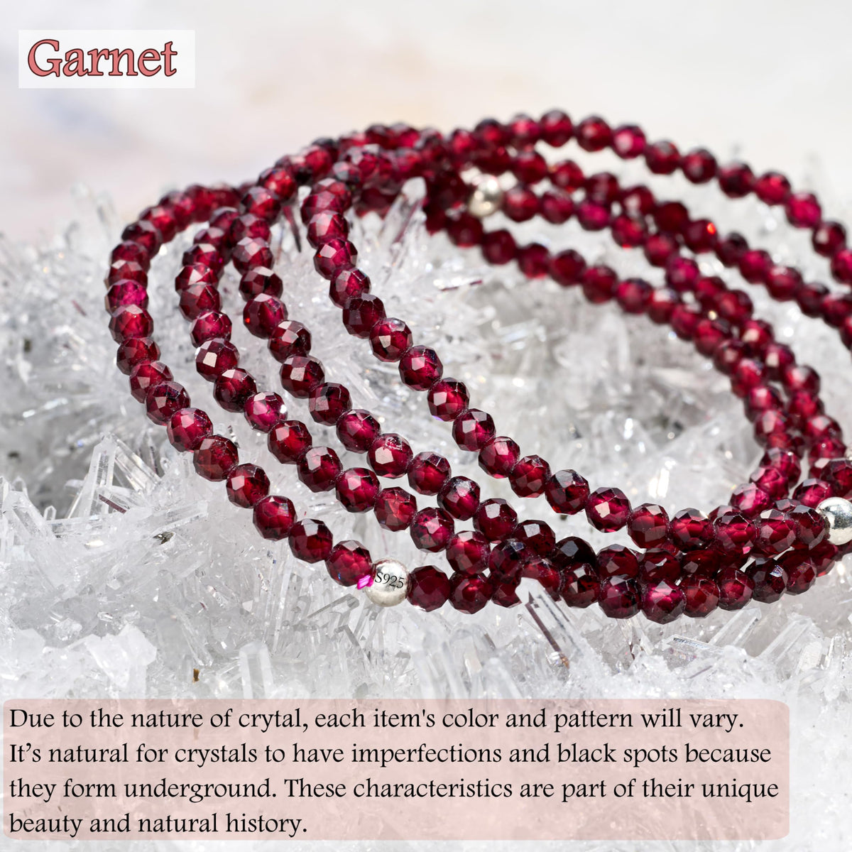 Farfume Garnet - Love & Passion - Beaded Bracelets for Women,Handmade Natural Stone 4mm Beads 925 Sterling Silver Stretch Bracelets, Chakra Crystal Gemstone Jewelry Gifts for Mom