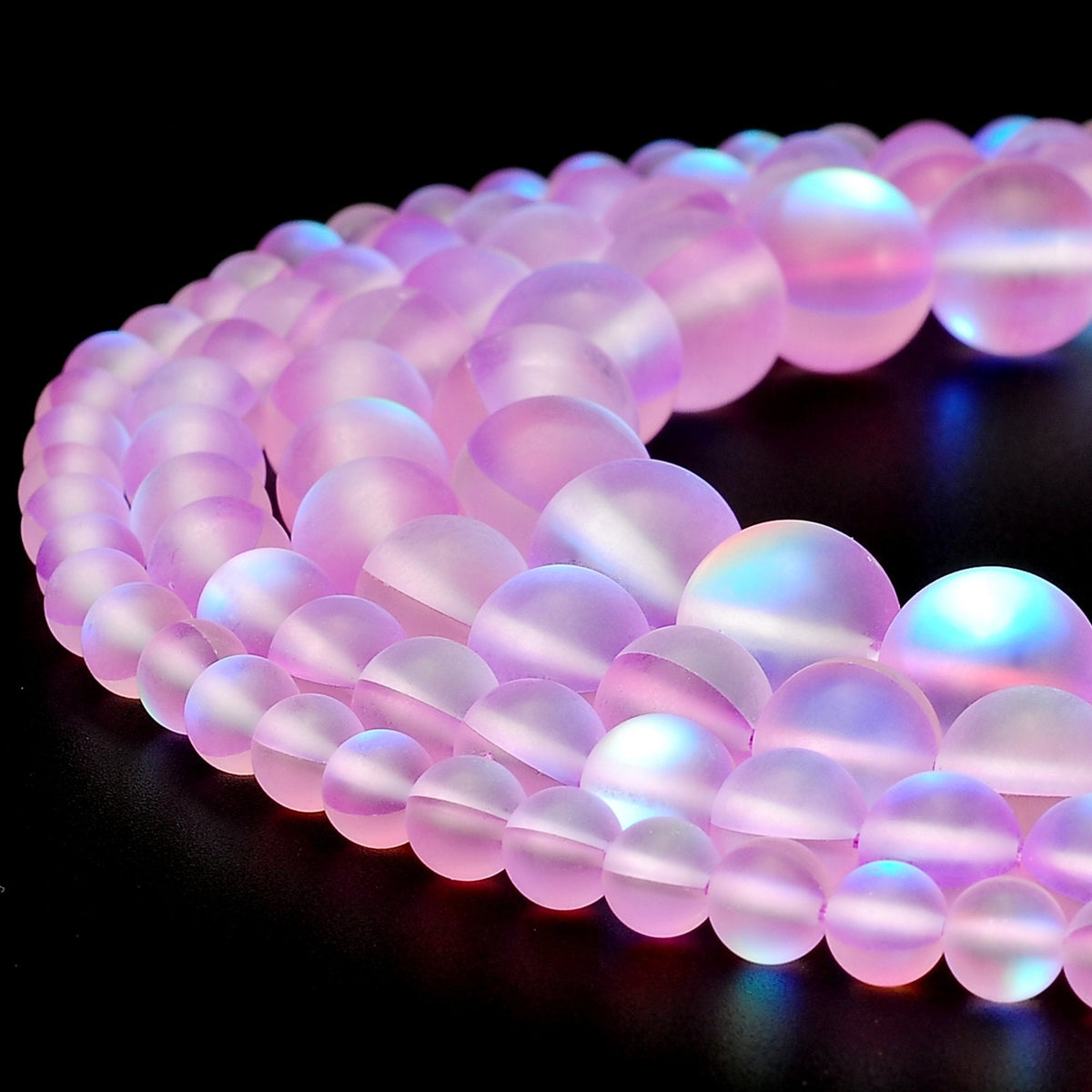 RUBYCA 6mm Round Moonstone Matte Crystal Glass Beads Aura for Jewelry Making Purple, 1 Strand