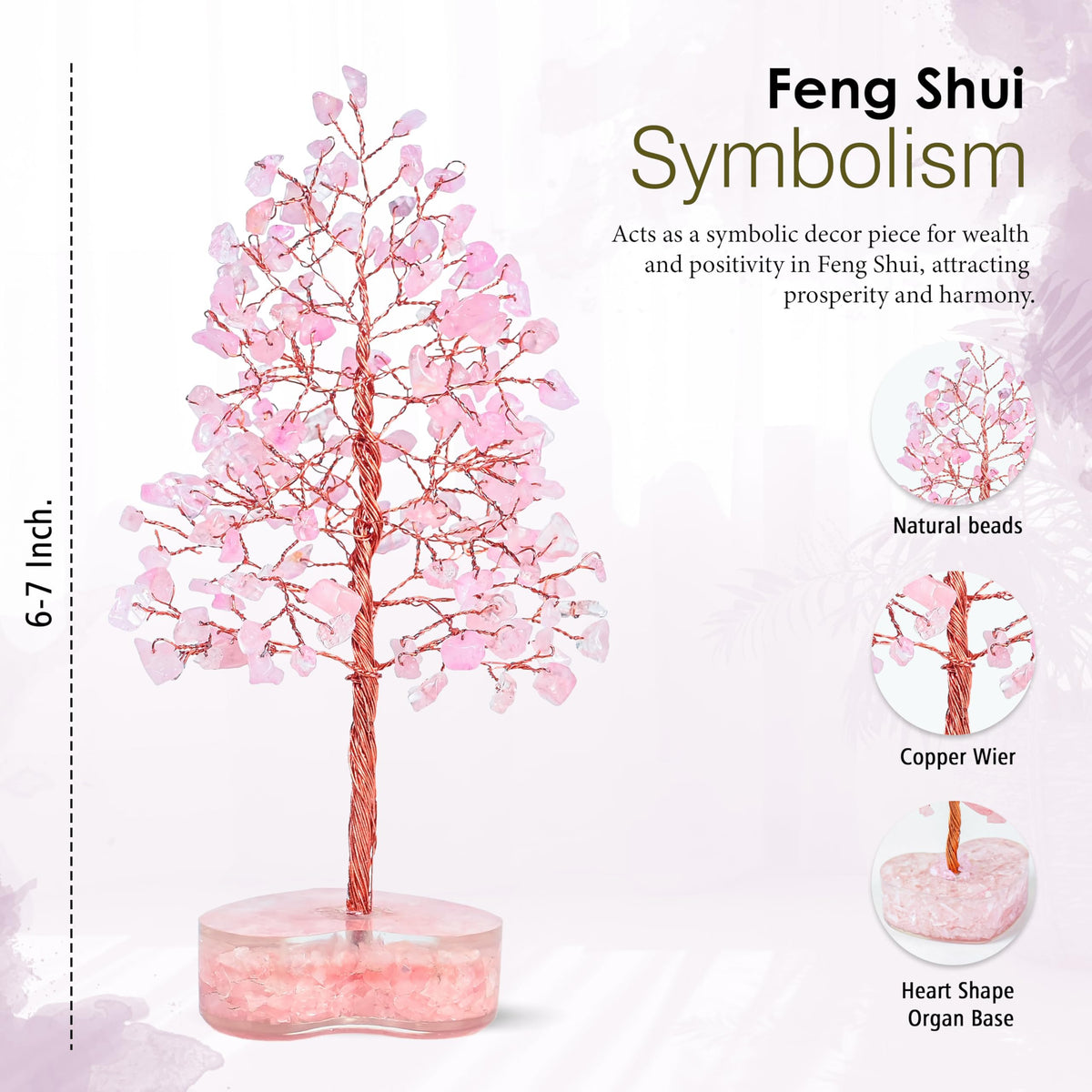 Crocon® Rose Quartz Heart Shape Base Crystal Tree, Birthday Gifts for Women, Healing Crystals Tree of Life, Positive Energy, Good Luck, Home Office Decor Gifts, Gift for Women - Sister Mom & Grandma