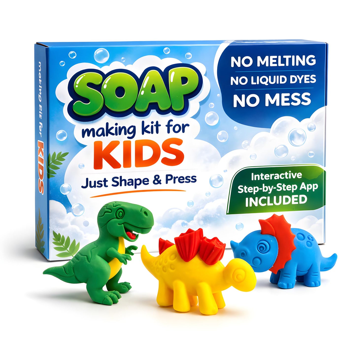 ZenseMe Soap Making Kit for Kids – DIY Soap Making Kit with Dinosaur Soap Moulds (3 Cute Dinosaurs) | Soap Making Supplies for Creative Play & Hygiene - DIY Kits for Kids with Mobile App