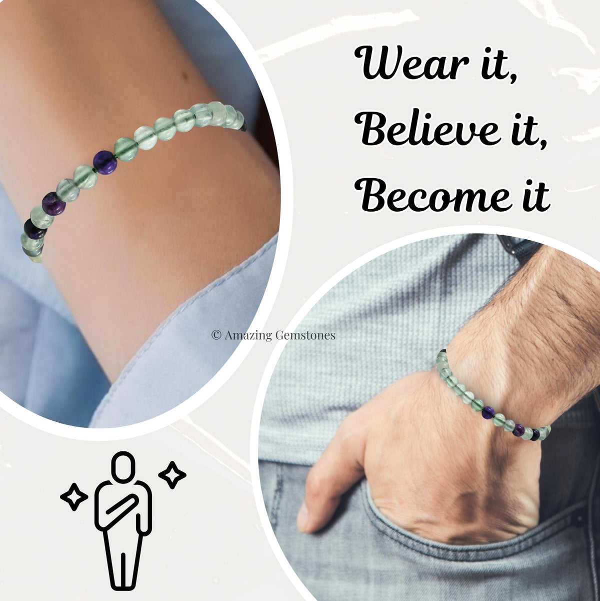 Amazing Gemstone Fluorite Bracelet, Gifts For Men & Women - Protection Healing Crystal Bracelet - 6mm Gemstone Beaded Adjustable Bracelet, Pulseras Para Hombres Mujer Stocking Stuffers